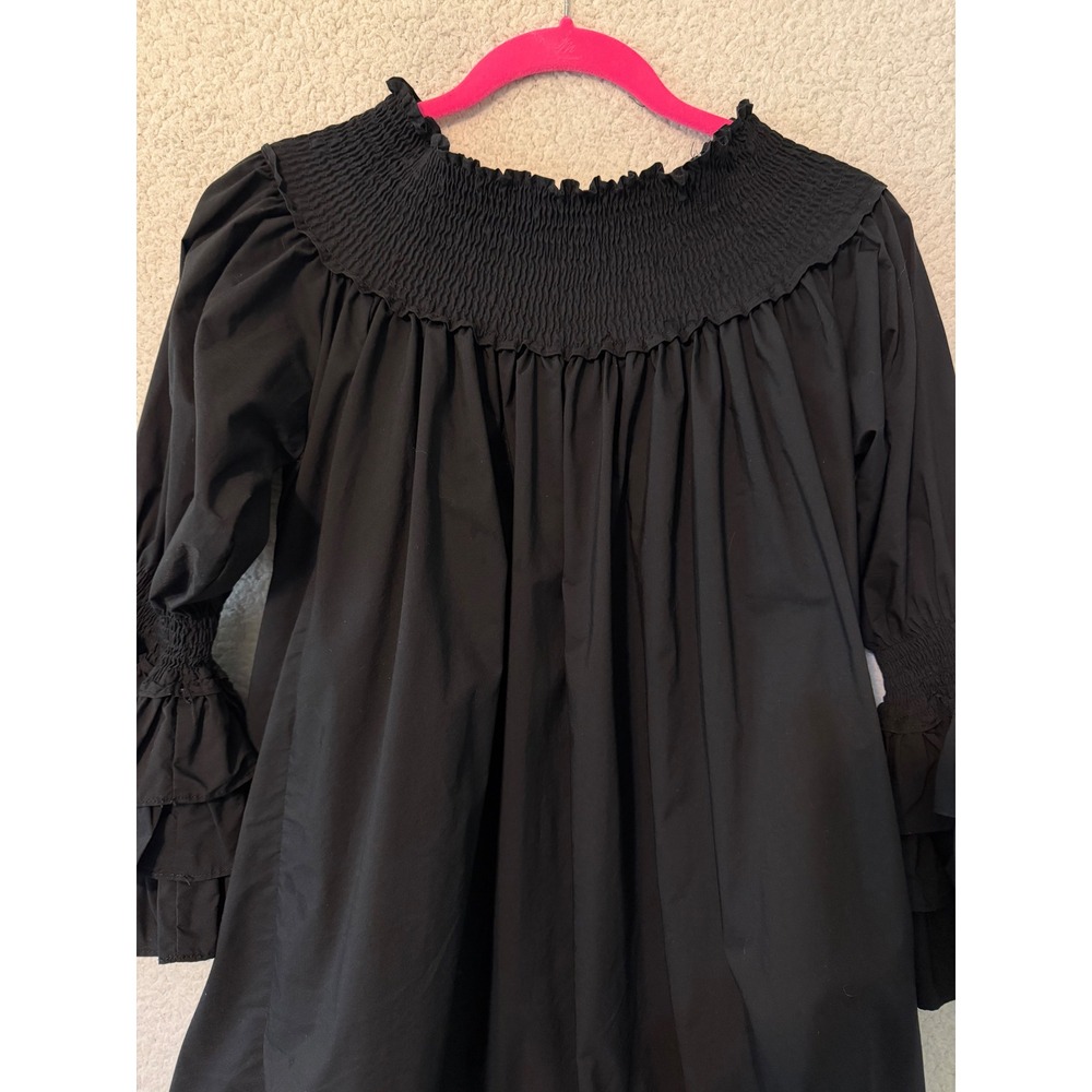 Blanc Studio Babydoll Dress Womens Black Smocked Tiered Ruffle Sleeve Mini - Picture 9 of 13